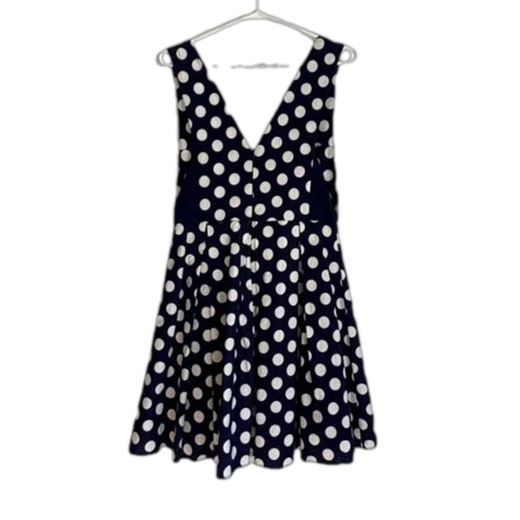 Gracia fit and flare navy and white polka dot dress crinoline skirt lined size L - Picture 2 of 16